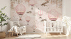 Design ZX0558 — Papier peint Montgolfieres avions roses ciel poudre 2 — Novomur