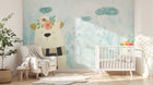 Design ZX0689 — Papier peint Ours peluche couronne fleurs ciel bleu — Novomur
