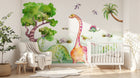 Design ZX0692 — Papier peint Dinosaures aquarelle arbres enfant — Novomur