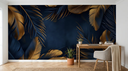 Design A0017 — Papier peint Palmier Tropical Doré Luxe - Collection 2 — Novomur