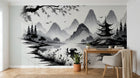 Design A0040 — Papier peint Asie Encre Noire Pagode — Novomur