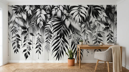 Design A0323 — Papier peint Palmier Tropical Noir et Blanc — Novomur