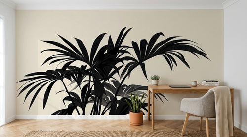 Design A0454 — Papier peint Palmier Tropical Noir et Blanc — Novomur