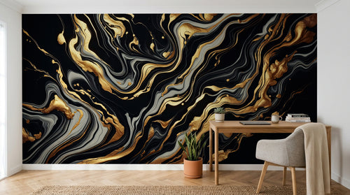 Design A0501 — Papier peint Marbre Noir et Or Luxe - Collection 2 — Novomur