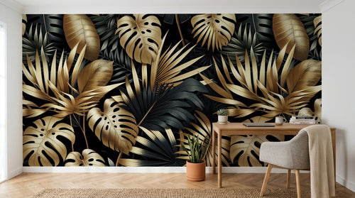 Design A0585 — Papier peint Palmier Tropical Doré Luxe - Collection 2 — Novomur