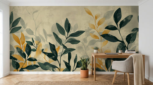 Design A0610 — Papier peint Botanique Feuilles Dorées — Novomur