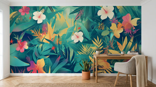 Design A0753 — Papier peint Jungle Tropicale Dense Aquarelle — Novomur