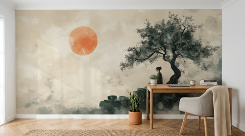 Design A0991 — Papier peint Asie Encre Noire Montagne — Novomur