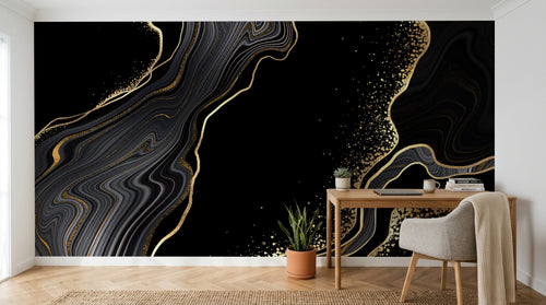 Design C0313 — Papier peint Marbre Noir et Or Luxe - Collection 1 — Novomur
