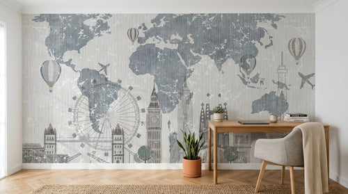 Design C0977 — Papier peint Carte du Monde — Novomur