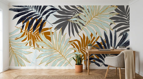 Design D0799 — Papier peint Palmier Tropical Doré Luxe - Collection 1 — Novomur