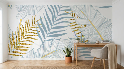 Design D0837 — Papier peint Palmier Tropical Doré Luxe - Collection 1 — Novomur