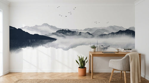 Design E0353 — Papier peint Asie Encre Noire Montagne — Novomur