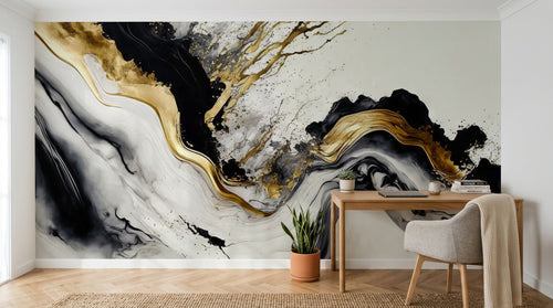 Design F0154 — Papier peint Marbre Noir et Or Luxe - Collection 2 — Novomur