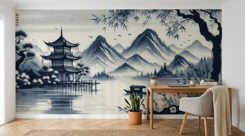Design F0193 — Papier peint Asie Encre Bleue — Novomur