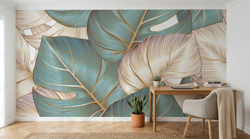Design F0744 — Papier peint Palmier Tropical Doré Luxe - Collection 1 — Novomur