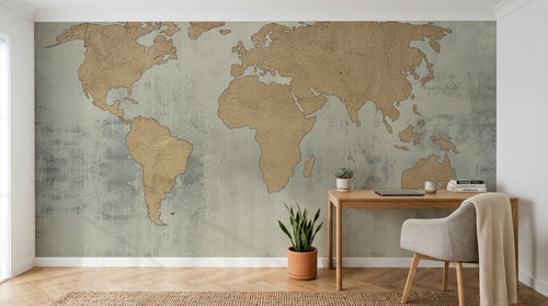 Design L0615 — Papier peint Carte monde vintage marron fond texture — Novomur