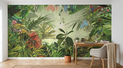 Design L1084 — Papier peint Jungle Enfant Tigre & Singes — Novomur
