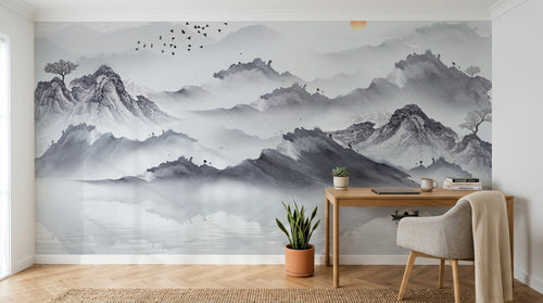 Design SK0087 — Papier peint Asie Encre Noire Montagne — Novomur