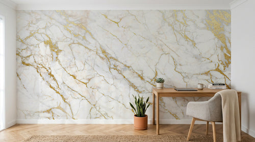 Design SK0136 — Papier peint Marbre Blanc Classique - Collection 2 — Novomur