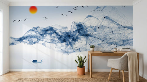 Design SK0162 — Papier peint Asie Encre Bleue — Novomur