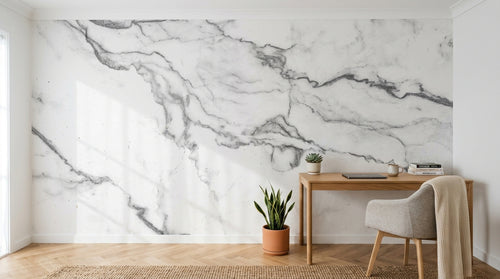 Design SK0271 — Papier peint Marbre Blanc Classique - Collection 2 — Novomur