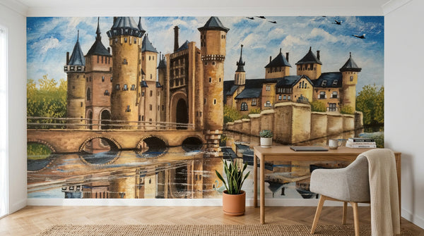 Papier peint panoramique Château au Bord du Lac - Sur mesure