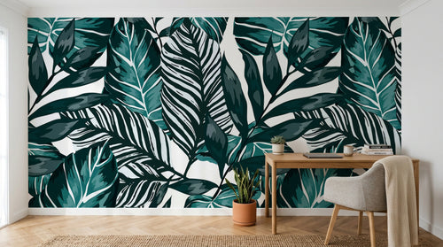 Design SK0671 — Papier peint Palmier Tropical Vert - Collection 2 — Novomur