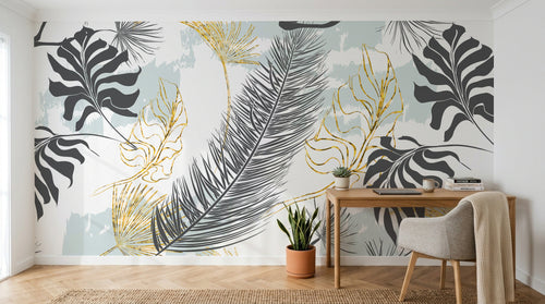 Design SK0700 — Papier peint Palmier Tropical Doré Luxe - Collection 1 — Novomur