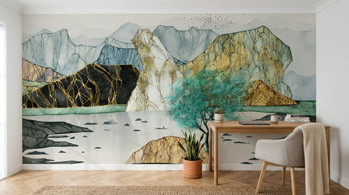 Design SK0926 — Papier peint Paysage Montagne Minimaliste - Collection 1 — Novomur
