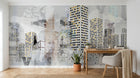Design SL0022 — Papier peint Gratte-ciel street art jaune fond gris — Novomur