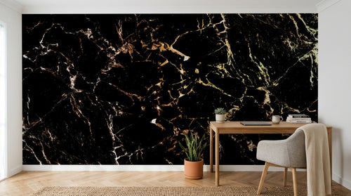 Design SL0034 — Papier peint Marbre noir veines dorees — Novomur
