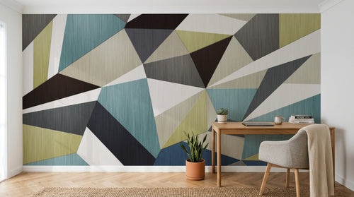 Design SL0114 — Papier peint Triangles polygones jaune bleu marron — Novomur