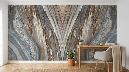 Design SL0172 — Papier peint Marbre veine brun bleu symetrie — Novomur