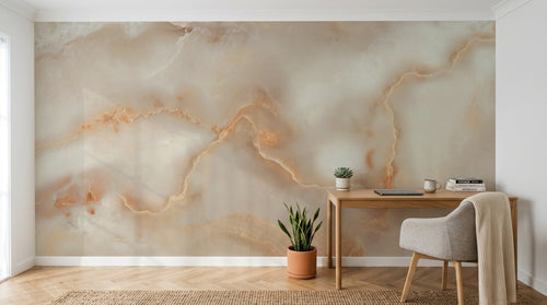Design SL0174 — Papier peint Marbre onyx beige veines orange — Novomur