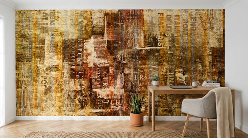 Design SL0180 — Papier peint Collage journal grunge jaune marron — Novomur