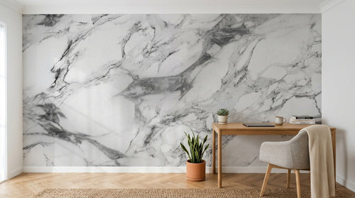 Design SL0190 — Papier peint Marbre Carrara blanc veines grises — Novomur