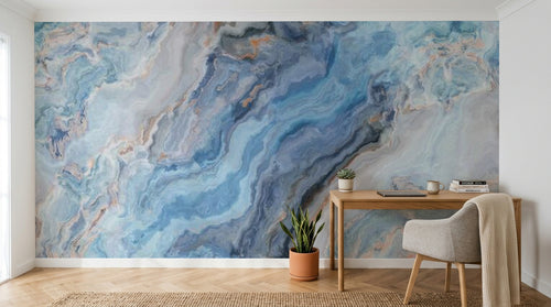 Design SL0192 — Papier peint Marbre bleu agate veines orange — Novomur