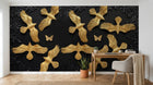 Design SL0194 — Papier peint Oiseaux dores relief fond noir feuillage — Novomur