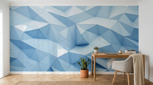Design SL0207 — Papier peint Polygones 3D bleu pale low poly — Novomur