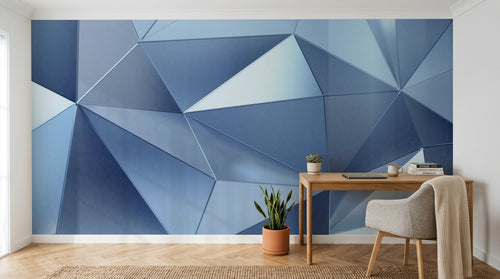 Design SL0209 — Papier peint Triangles 3D bleu acier facette — Novomur