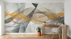 Design SL0230 — Papier peint Vagues dorees orange fond gris geometrique — Novomur