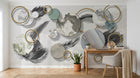 Design SL0232 — Papier peint Cercles dores marbre plumes luxe — Novomur