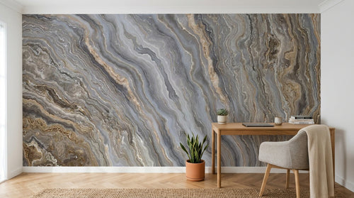 Design SL0254 — Papier peint Marbre onyx beige gris veines marron — Novomur