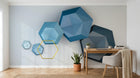 Design SL0266 — Papier peint Hexagones 3D bleu fond gris dore — Novomur