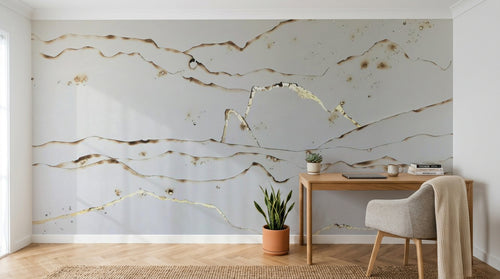 Design SL0268 — Papier peint Lignes ondulantes marron dore minimaliste — Novomur