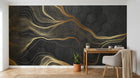 Design SL0336 — Papier peint Lignes ondulantes dorees fond hexagones noir — Novomur