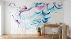 Design SL0368 — Papier peint Cygne bleu rose papillons abstrait — Novomur