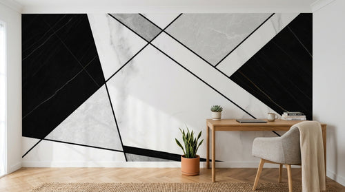 Design SL0404 — Papier peint Triangles marbre noir blanc art deco — Novomur