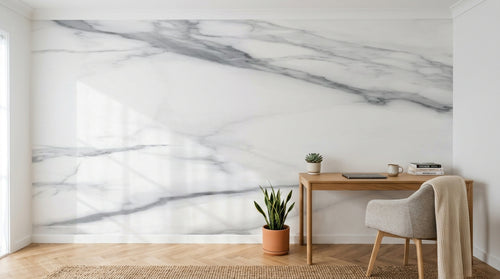 Design SL0412 — Papier peint Marbre Carrara veines grises fluides — Novomur